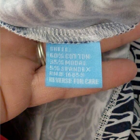 J McLaughlin Blue and White Striped Floral Print Summer Vacation T-shirt Small - Picture 6 of 7